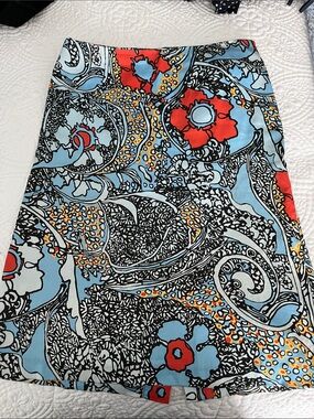 Vivienne Tam Blue and Red Paisley Floral A-Line Skirt